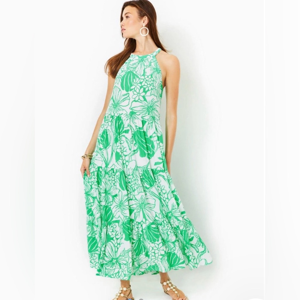 NWT! Lilly Pulitzer Beccalyn Maxi Dress Spearmint Oversized Kiss My Tulips- L